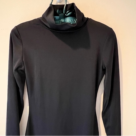 Black turtleneck dress fitted bodycon knee length stretch dress long sleeve SZ S - Picture 2 of 9